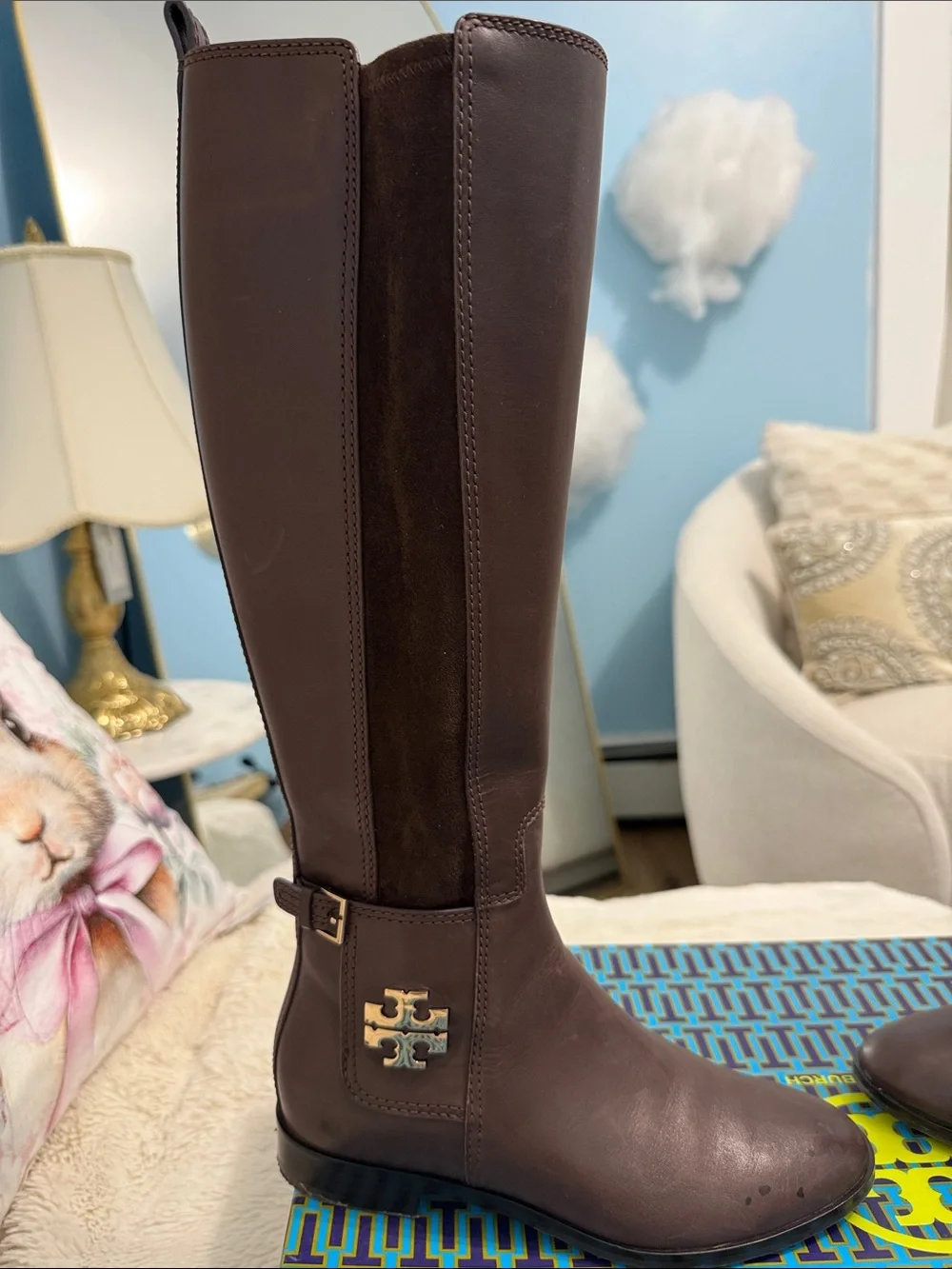 Tory Burch Brown Leather & Suede Over-the-Knee Riding Boots